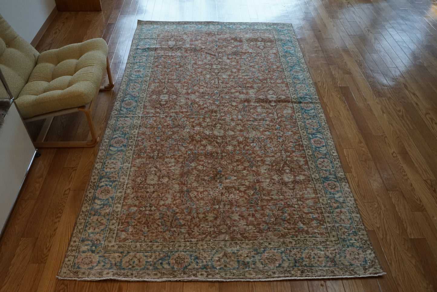 Türkiye Old Isparta Red , Turquoise Blue Floral 1970年代 242 × 137.5 cm No.TR25439