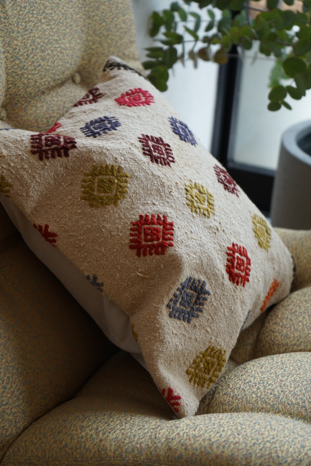 Türkiye Old Kilim Cushion Cover Beige Colorful 40 × 40 cm No.TR25443