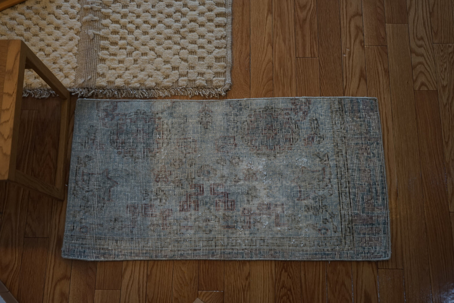 Türkiye Old Oushak Blue Flower Overdye 1970年代 97 × 50 cm No.TR25367