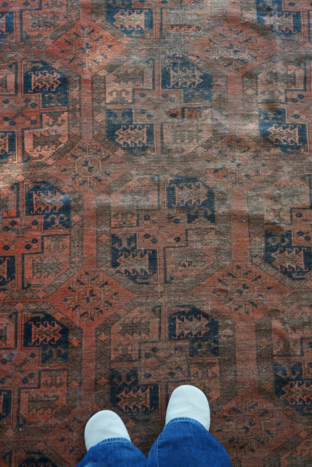 店頭販売 Afghanistan Old Turkmen Slaiman Brick Red 1900年代 301 × 202 cm  No.AF2540 / 国内送料無料・羊毛手織り絨毯