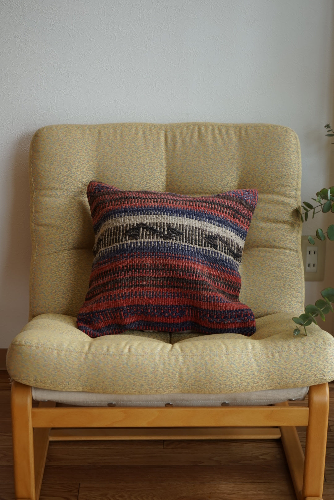 Türkiye Old Kilim Cushion Cover Red , Blue , White Stripe 40 × 40 cm No.TR25445