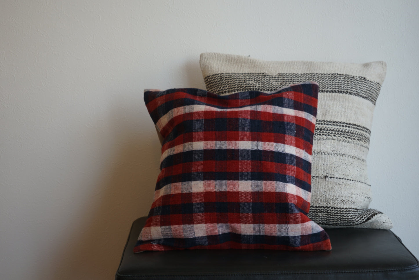 Türkiye Old Kilim Cushion Cover Checker Navy , Red , White 46 × 45 cm No.TR25395