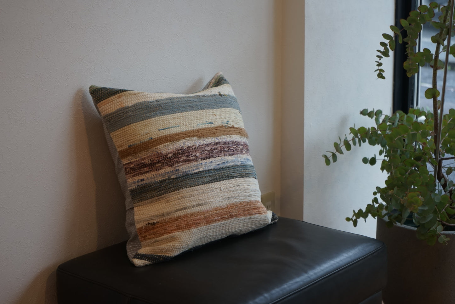 Türkiye Old Kilim Cushion Cover Stripe Mix Color Ivory , Blue 55 × 52 cm No.TR25399