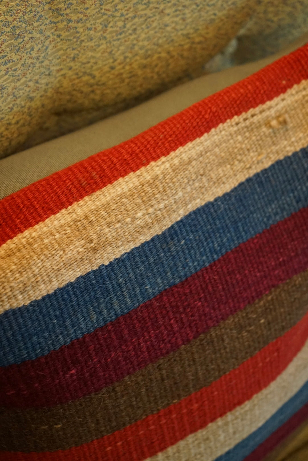 Türkiye Old Kilim Cushion Cover Mix Color Stripe Design 44 × 45 cm No.TR25566 / 送料無料・羊毛手織りキリム