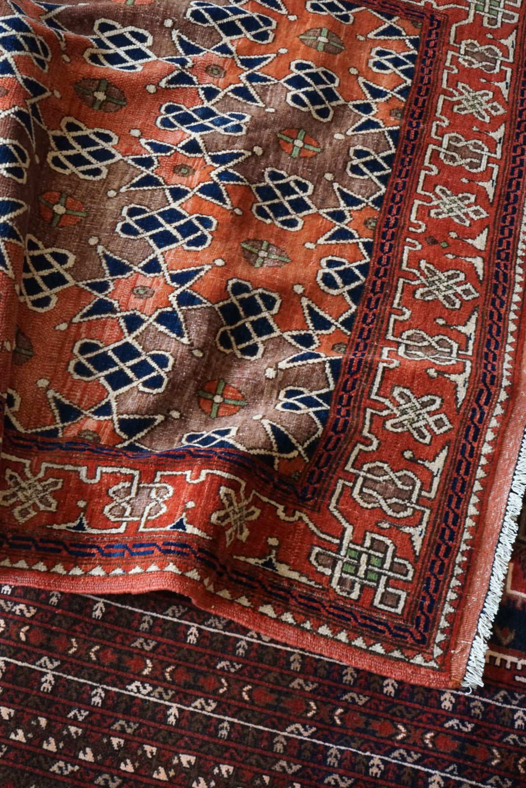Afghanistan Vintage Turkmen Kazak Orange Star 1980年代 153 × 124 cm  No.AF2531