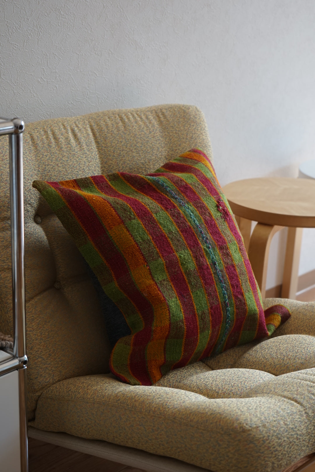 Türkiye Old Kilim Cushion Cover Checker Green , Yellow , Red 46 × 45 cm No.TR25396