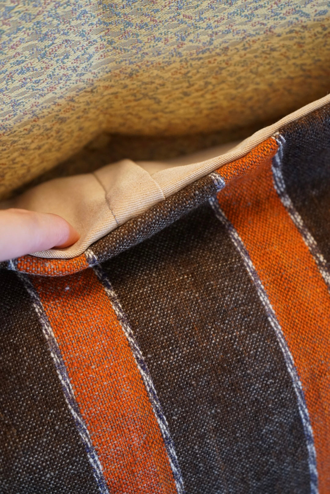 Türkiye Old Kilim Cushion Cover Brown , Orange Stripe Design 51 × 49 cm No.TR25568 / 送料無料・羊毛手織りキリム