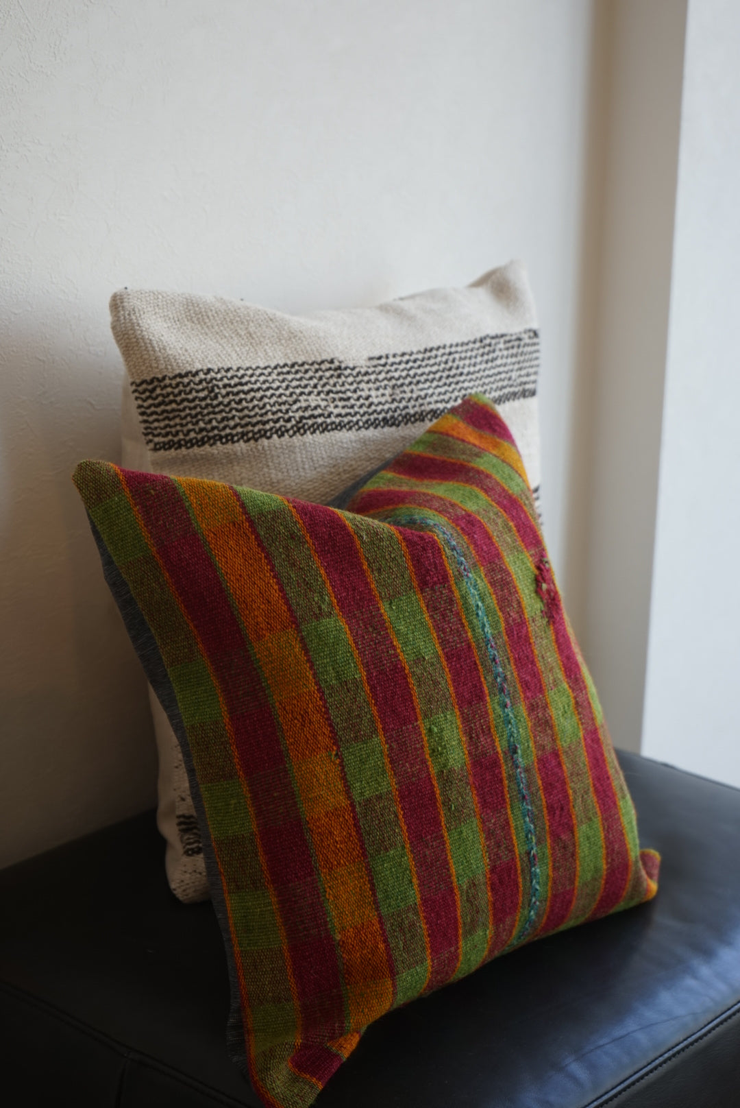 Türkiye Old Kilim Cushion Cover Checker Green , Yellow , Red 46 × 45 cm No.TR25396