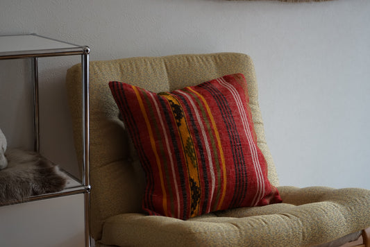 Türkiye Old Kilim Cushion Cover Mix Color Stripe Tribal Design 45 × 45 cm No.TR25529 / 国内送料無料・羊毛手織りキリム