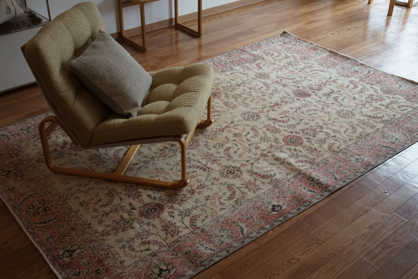 Türkiye Old Isparta Floral Pink , Beige 1970年代 250 × 154 cm No.TR25496 / 国内送料無料