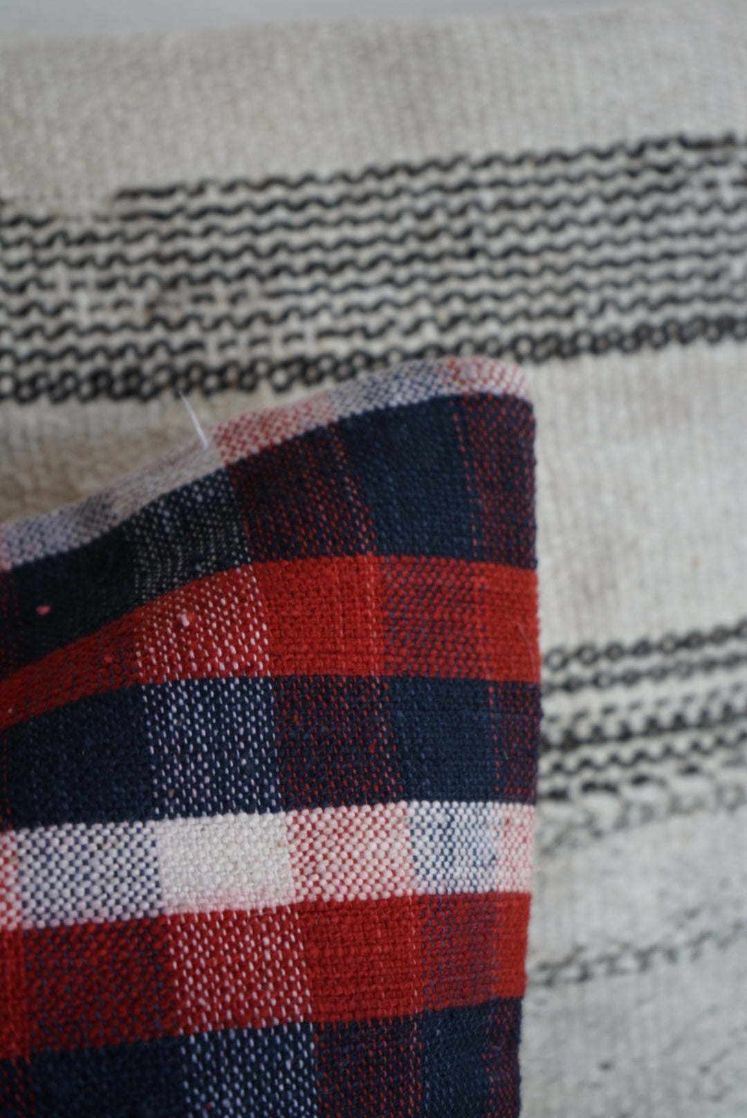 Türkiye Old Kilim Cushion Cover Checker Navy , Red , White 46 × 45 cm No.TR25395