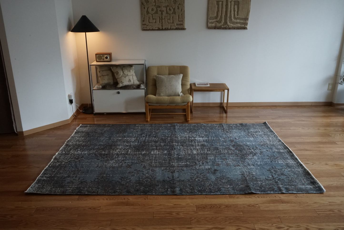 Türkiye Old Isparta Medallion Overdye Blue Glay , Brown 1970年代 250 × 161 cm No.TR25495 / 国内送料無料