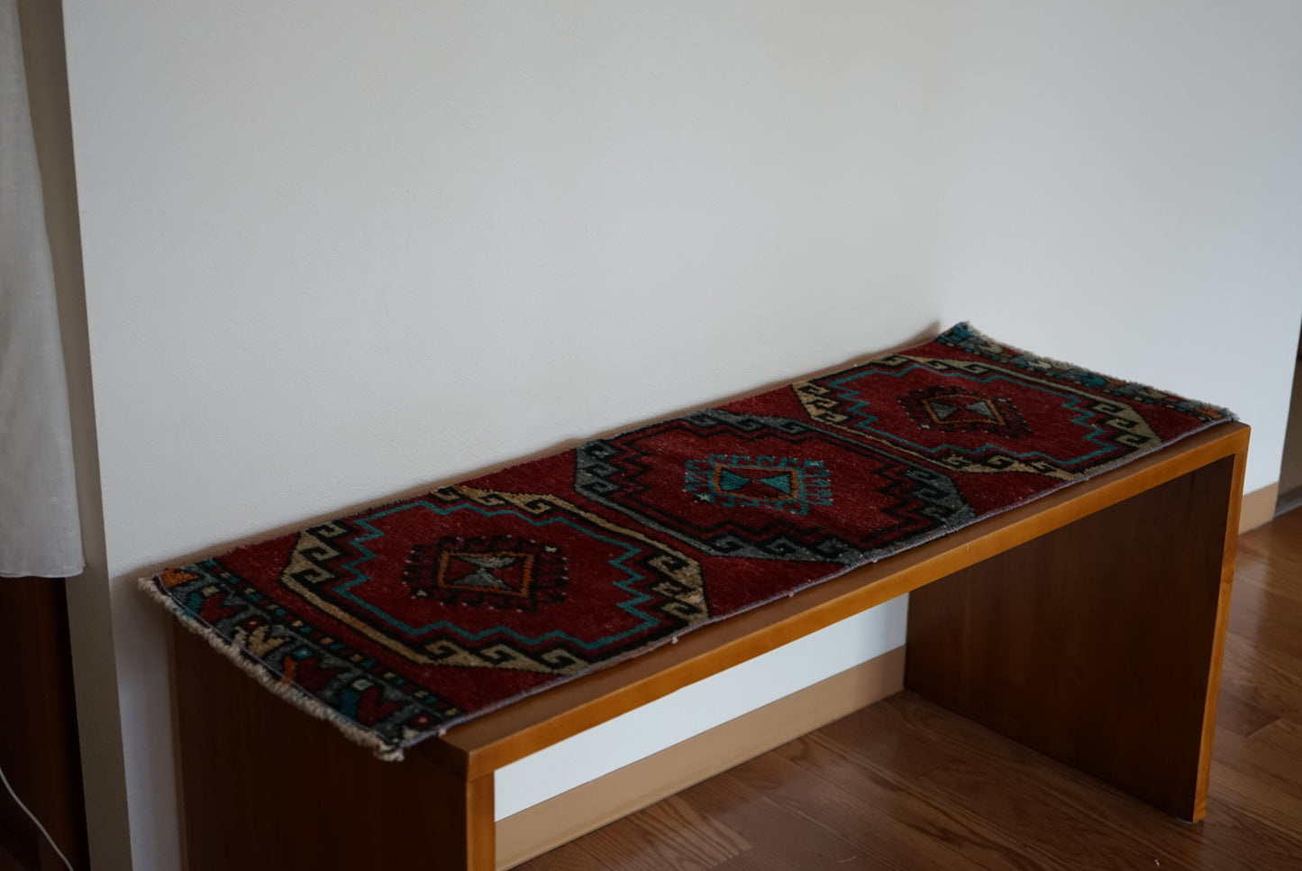 Türkiye Old Oushak Red , Turquoise Runner 1970年代 103 × 36 cm No.TR25542 / 国内送料無料・羊毛手織り絨毯