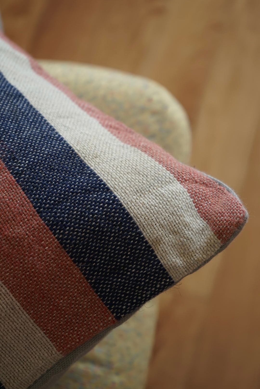 Türkiye Old Kilim Cushion Cover Navy , ScarletRed , White Stripe 40 × 40 cm No.TR25362