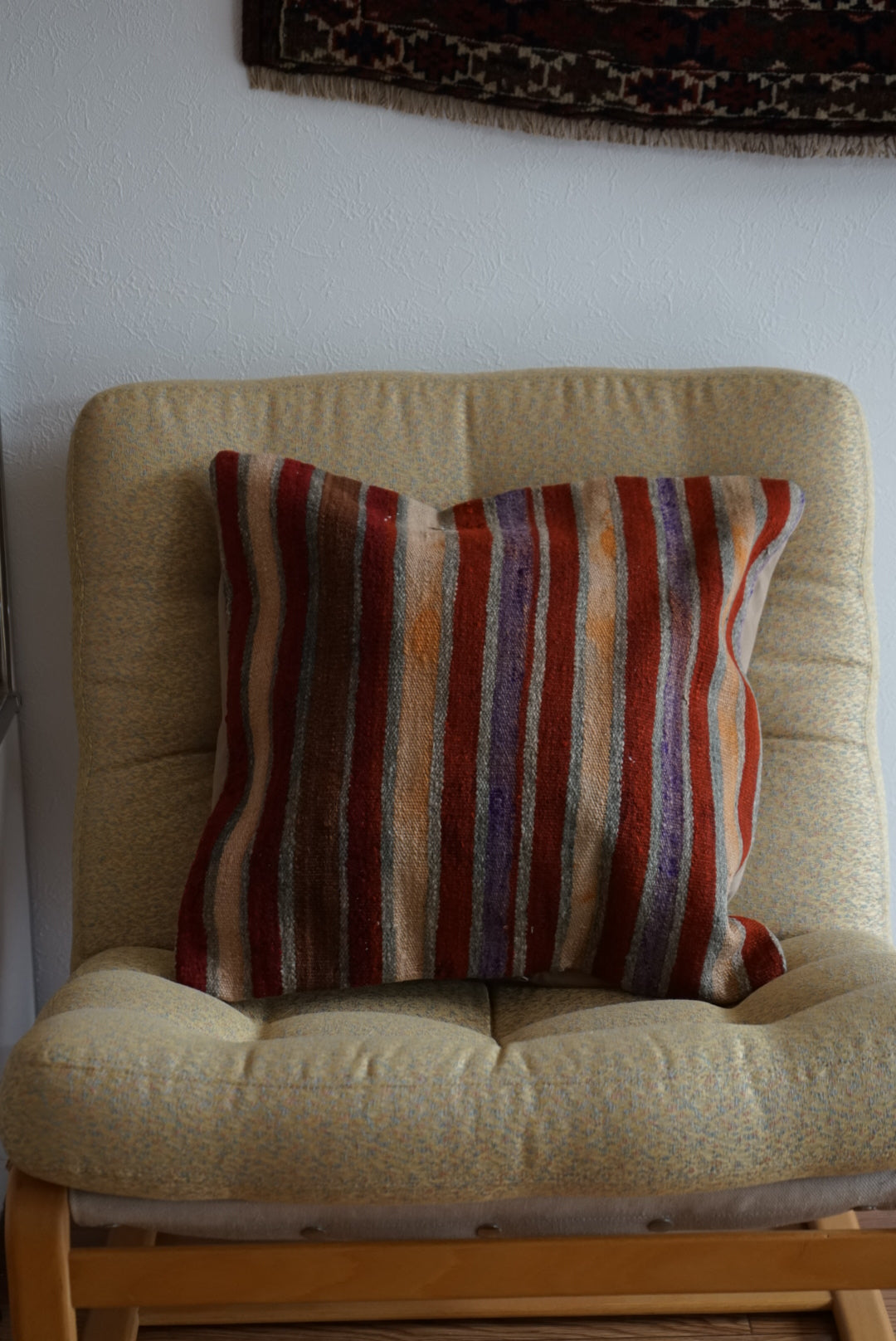 Türkiye Old Kilim Cushion Cover Mix Color Stripe Design 45 × 45 cm No.TR25535 / 送料無料・羊毛手織りキリム