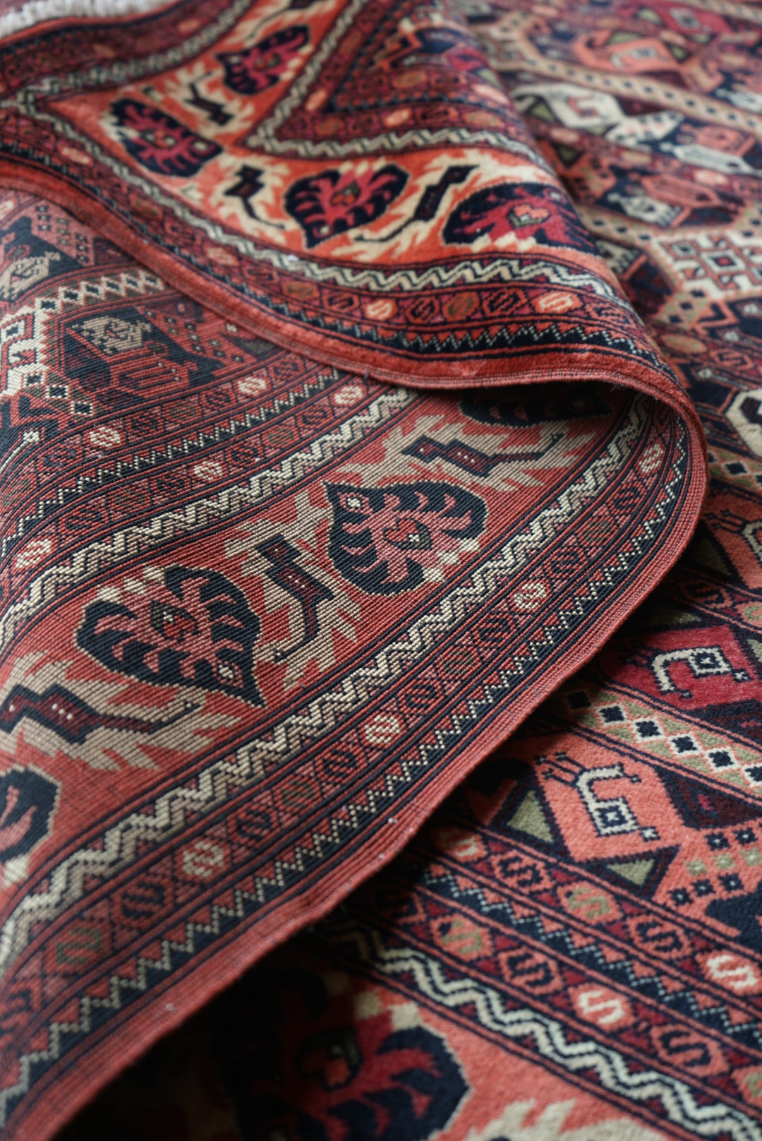 Afghanistan Vintage Turkmen Black , Rose Finequality 1990年代 192 × 151 cm No.AF2522
