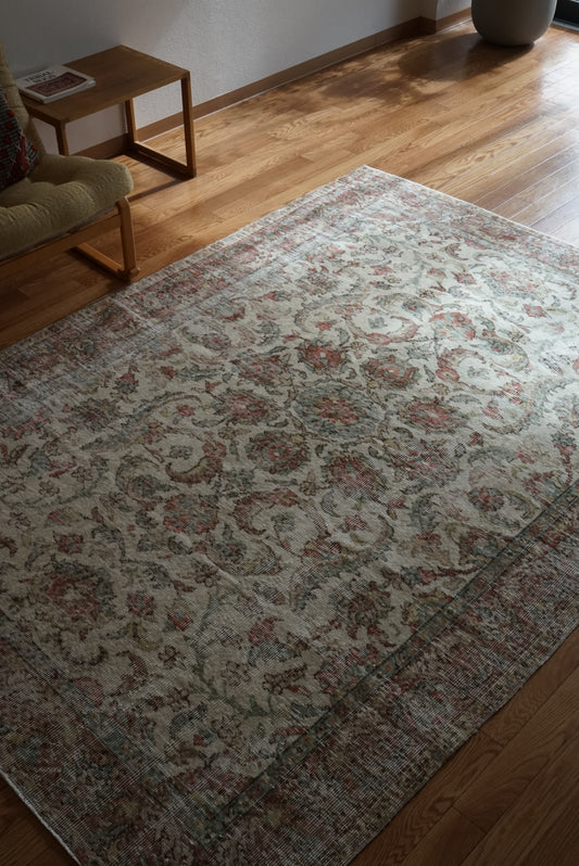 Türkiye Old Isparta Medallion Beige , Green , Rose Red 1960年代 231 × 165 cm No.TR25477 / 国内送料無料