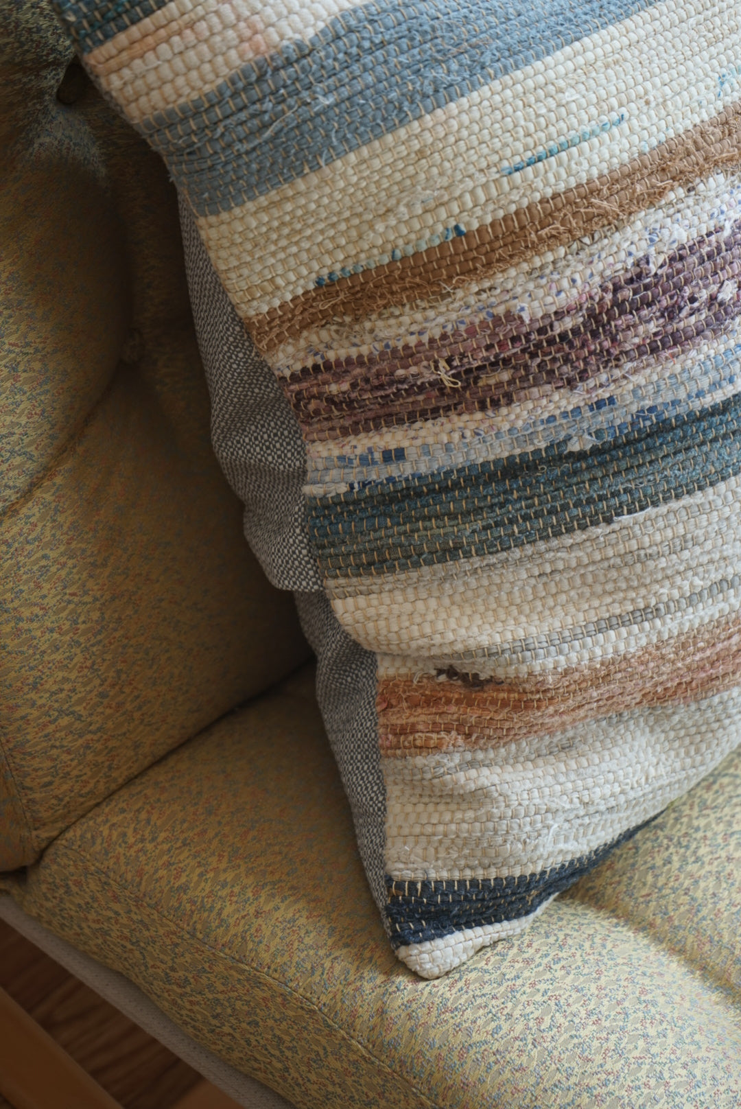 Türkiye Old Kilim Cushion Cover Stripe Mix Color Ivory , Blue 55 × 52 cm No.TR25399