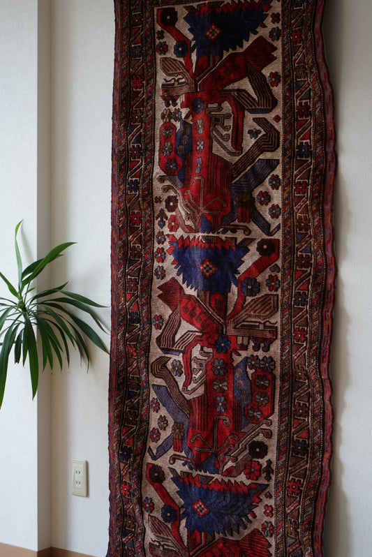 店頭販売 IRAN ANTIQUE QASHQAI SHIRAZ PHOENIX RUNNER 1860年代 320×80cm