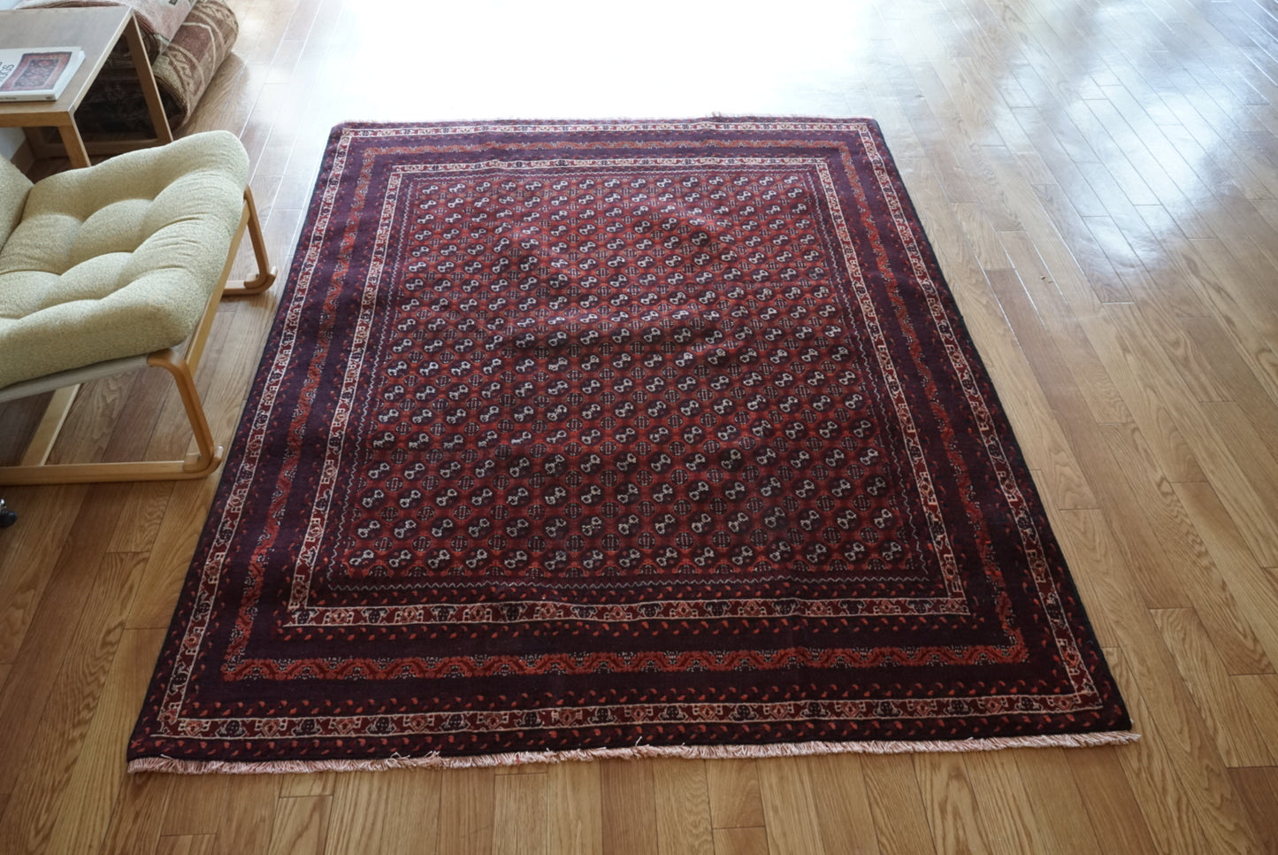 店頭販売 Afghanistan Old Turkmen Mauri Gul 1980年代 190 × 147 cm  No.AF2538 / 国内送料無料・羊毛手織り絨毯