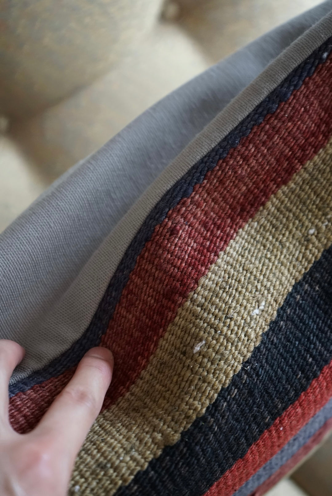 Türkiye Old Kilim Cushion Cover Mix Color Stripe Design 50 × 50 cm No.TR25528 / 国内送料無料・羊毛手織りキリム