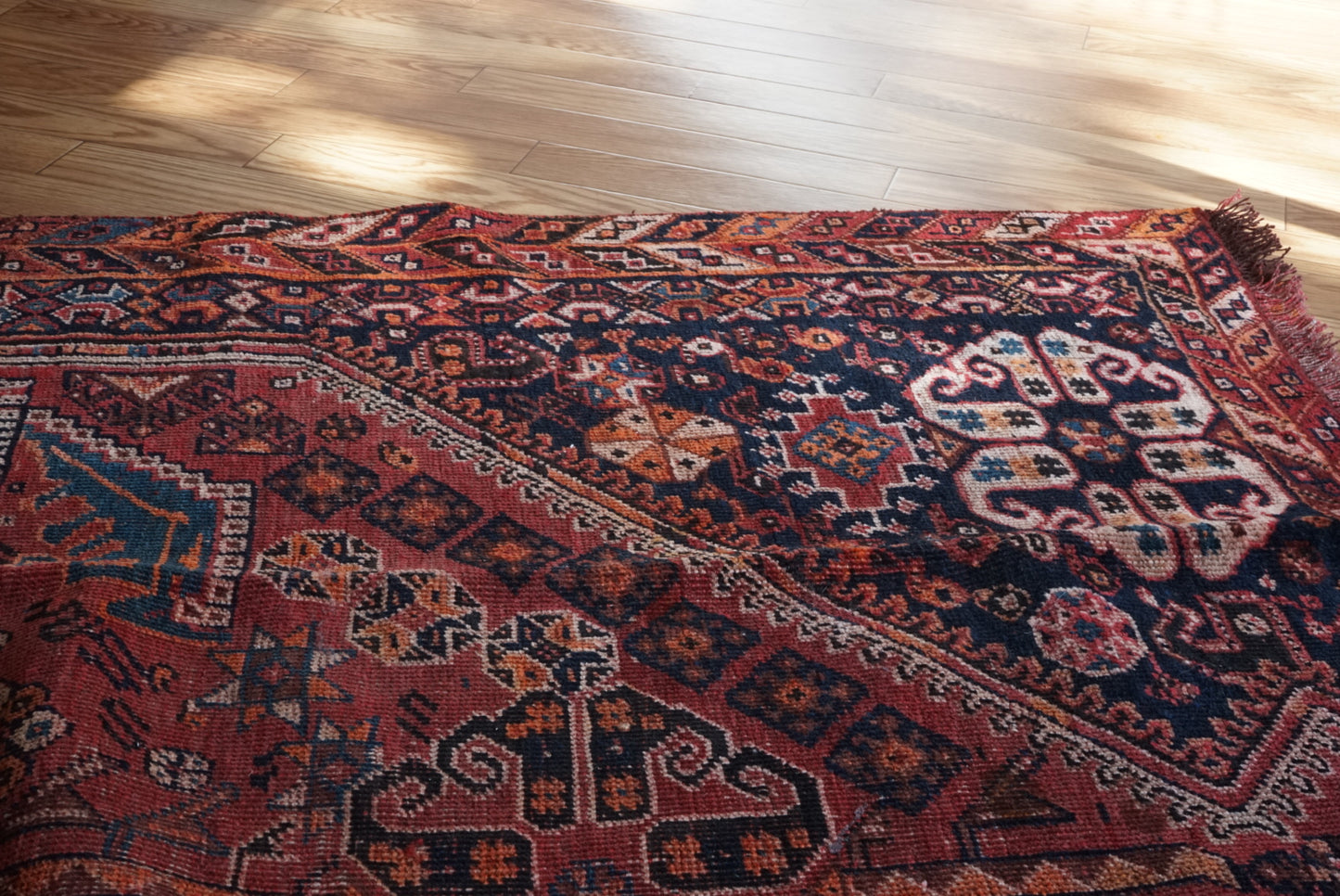 店頭販売 IRAN ANTIQUE SHIRAZ QASHQAI HEYBATLO 1880年代 235 × 148 cm / 国内送料無料・羊毛手織り絨毯