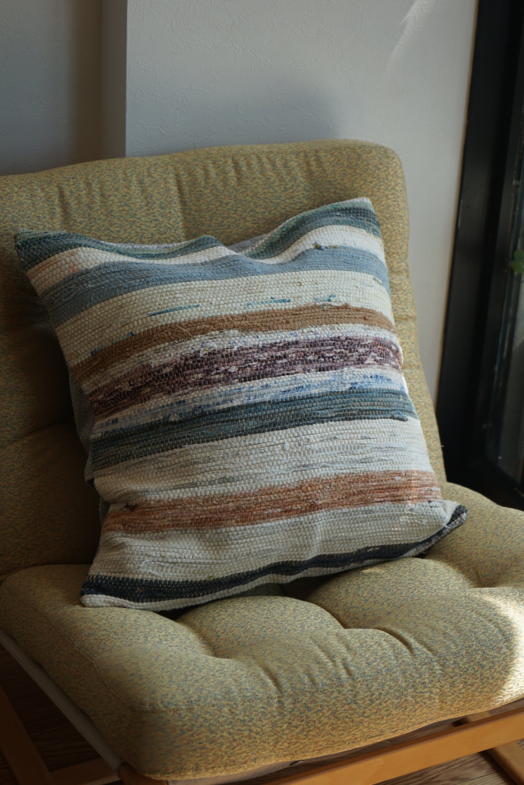 Türkiye Old Kilim Cushion Cover Stripe Mix Color Ivory , Blue 55 × 52 cm No.TR25399