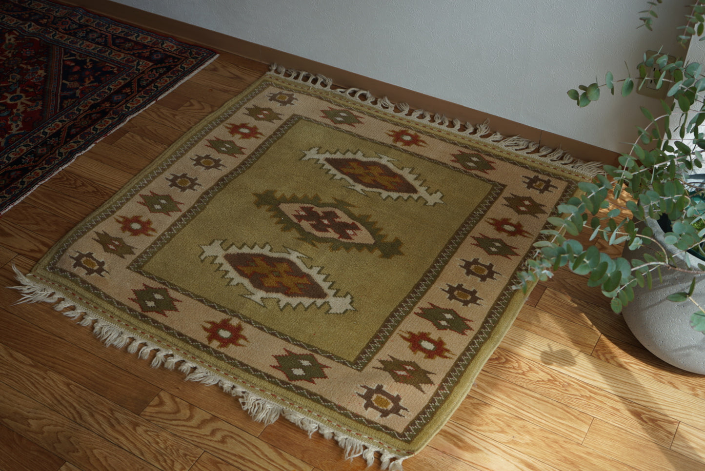 Türkiye Old Milas Square Yellow Beige 1950-1960年代 106 × 106 cm