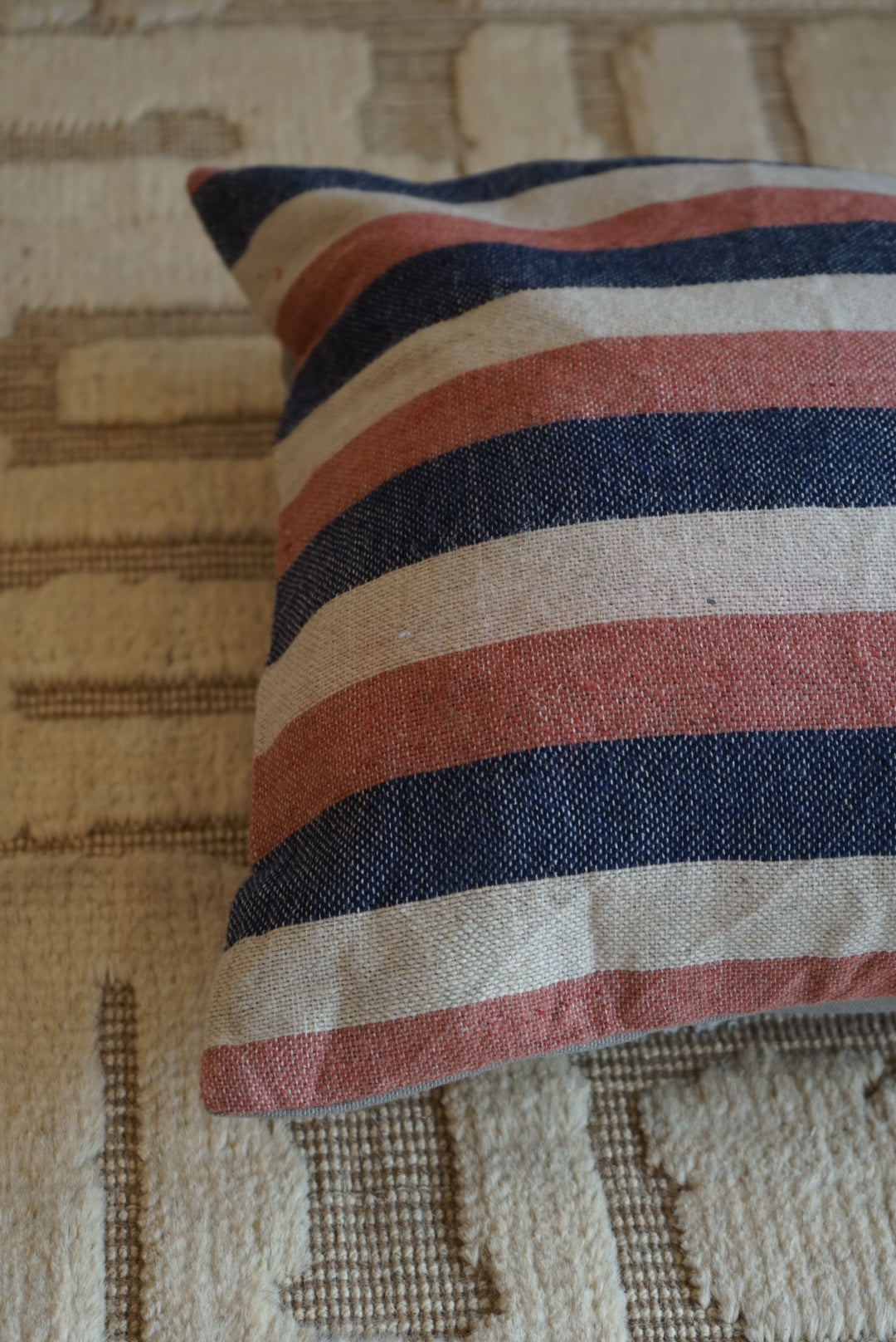 Türkiye Old Kilim Cushion Cover Navy , ScarletRed , White Stripe 40 × 40 cm No.TR25362