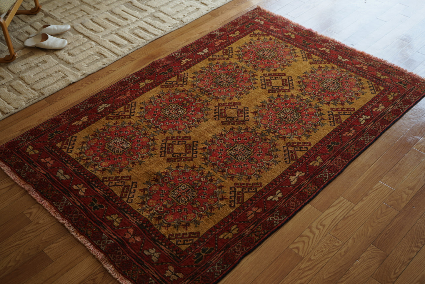 Afghanistan Old Turkmen Yellow Mustard 1950年代 188 × 123 cm No.AF2520