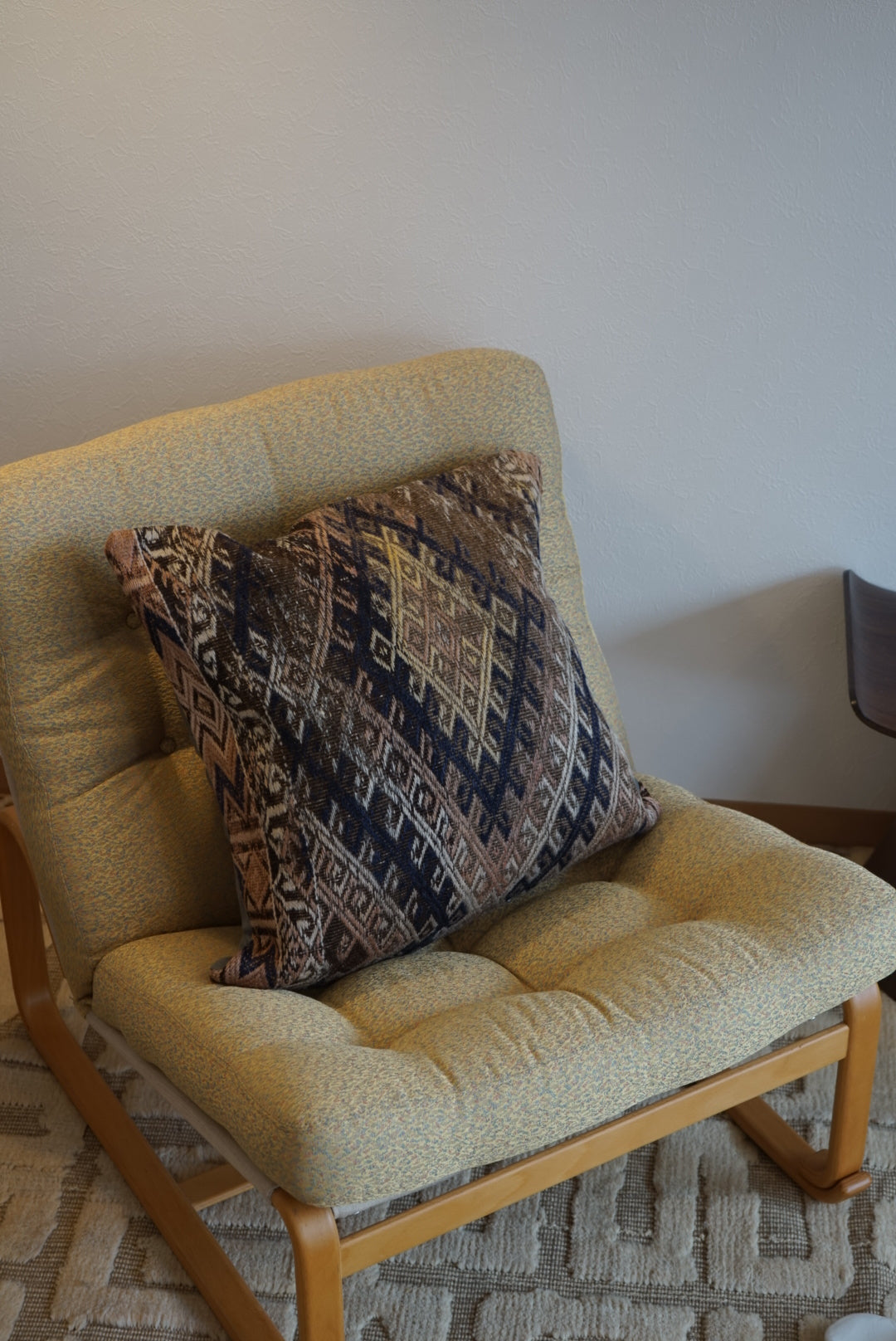 Türkiye Old Kilim Cushion Cover Brown , Beige , Navy Tribal Medallion 50 × 51 cm No.TR25356