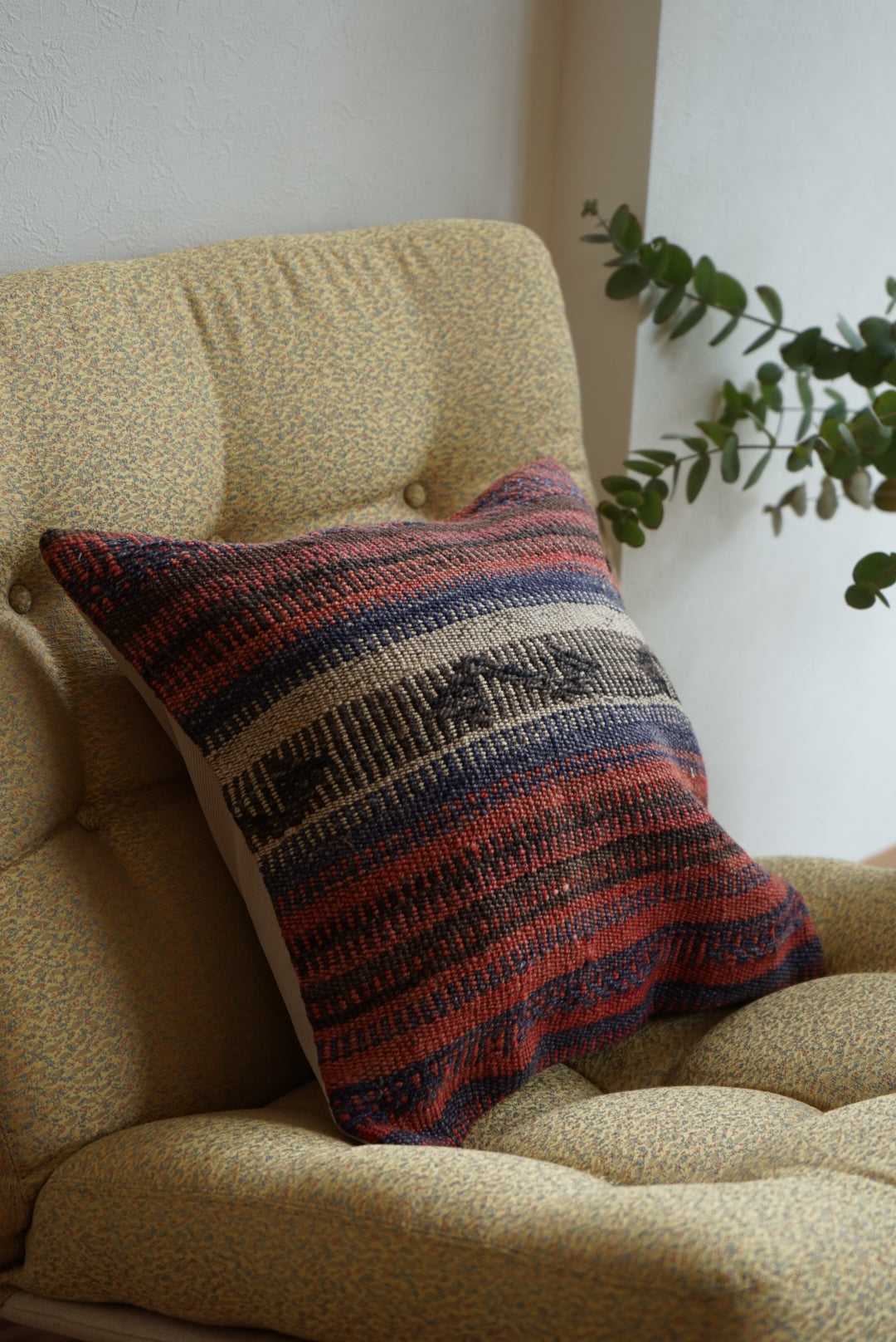 Türkiye Old Kilim Cushion Cover Red , Blue , White Stripe 40 × 40 cm No.TR25445