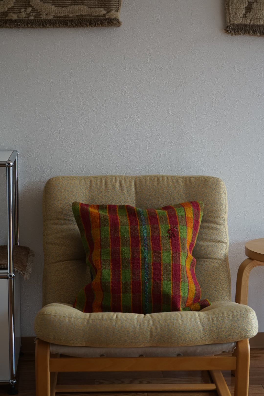 Türkiye Old Kilim Cushion Cover Checker Green , Yellow , Red 46 × 45 cm No.TR25396