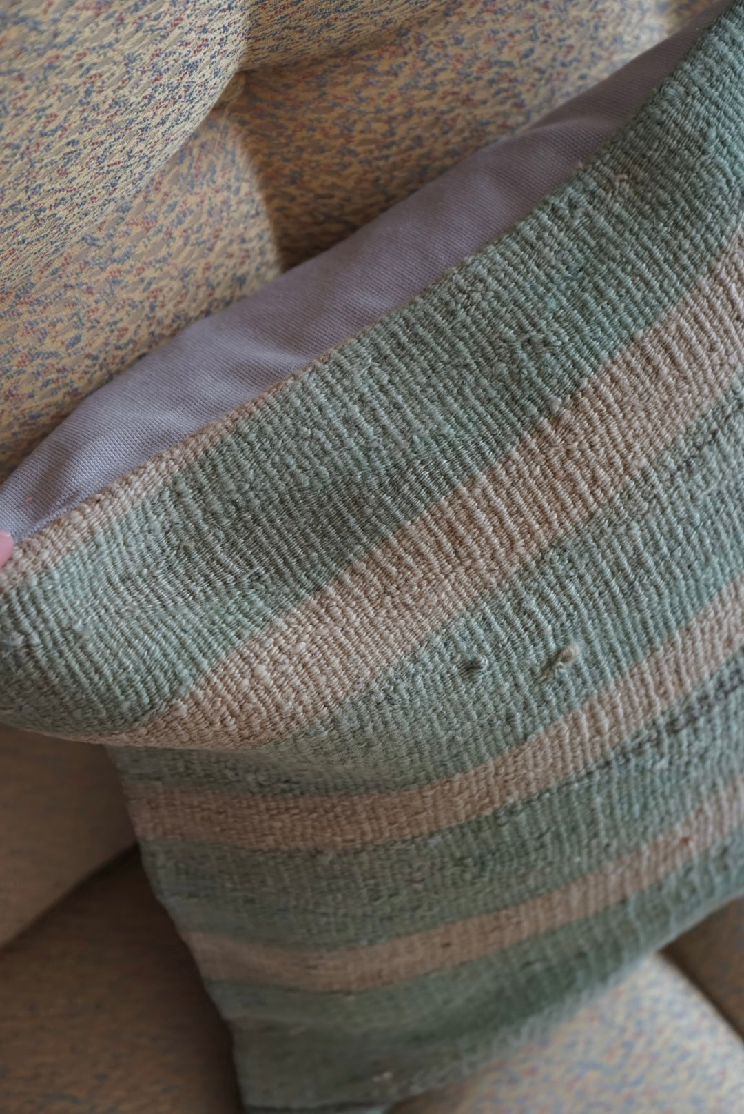 Türkiye Old Kilim Cushion Cover Green , Beige Stripe 40 × 40 cm No.TR25364