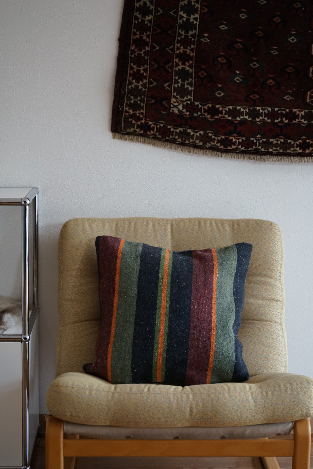 Türkiye Old Kilim Cushion Cover Mix Stripe Dark Color 50 × 50 cm No.TR25523 / 国内送料無料・羊毛手織りキリム