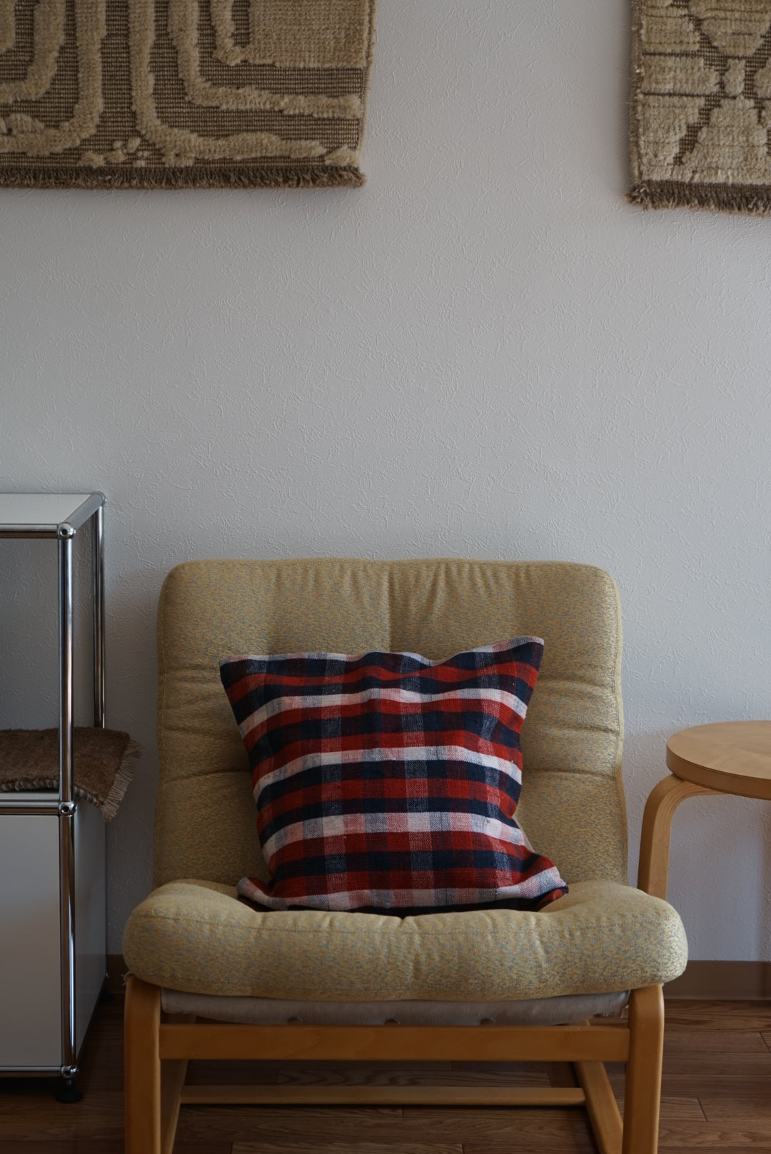 Türkiye Old Kilim Cushion Cover Checker Navy , Red , White 46 × 45 cm No.TR25395