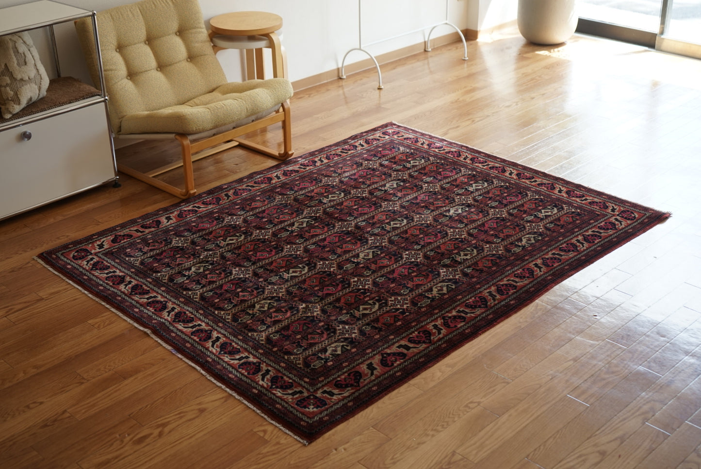 Afghanistan Vintage Turkmen Black , Rose Finequality 1990年代 192 × 151 cm No.AF2522