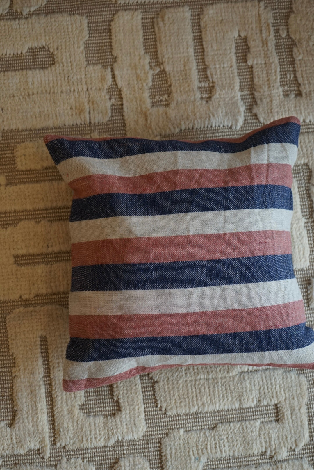 Türkiye Old Kilim Cushion Cover Navy , ScarletRed , White Stripe 40 × 40 cm No.TR25362