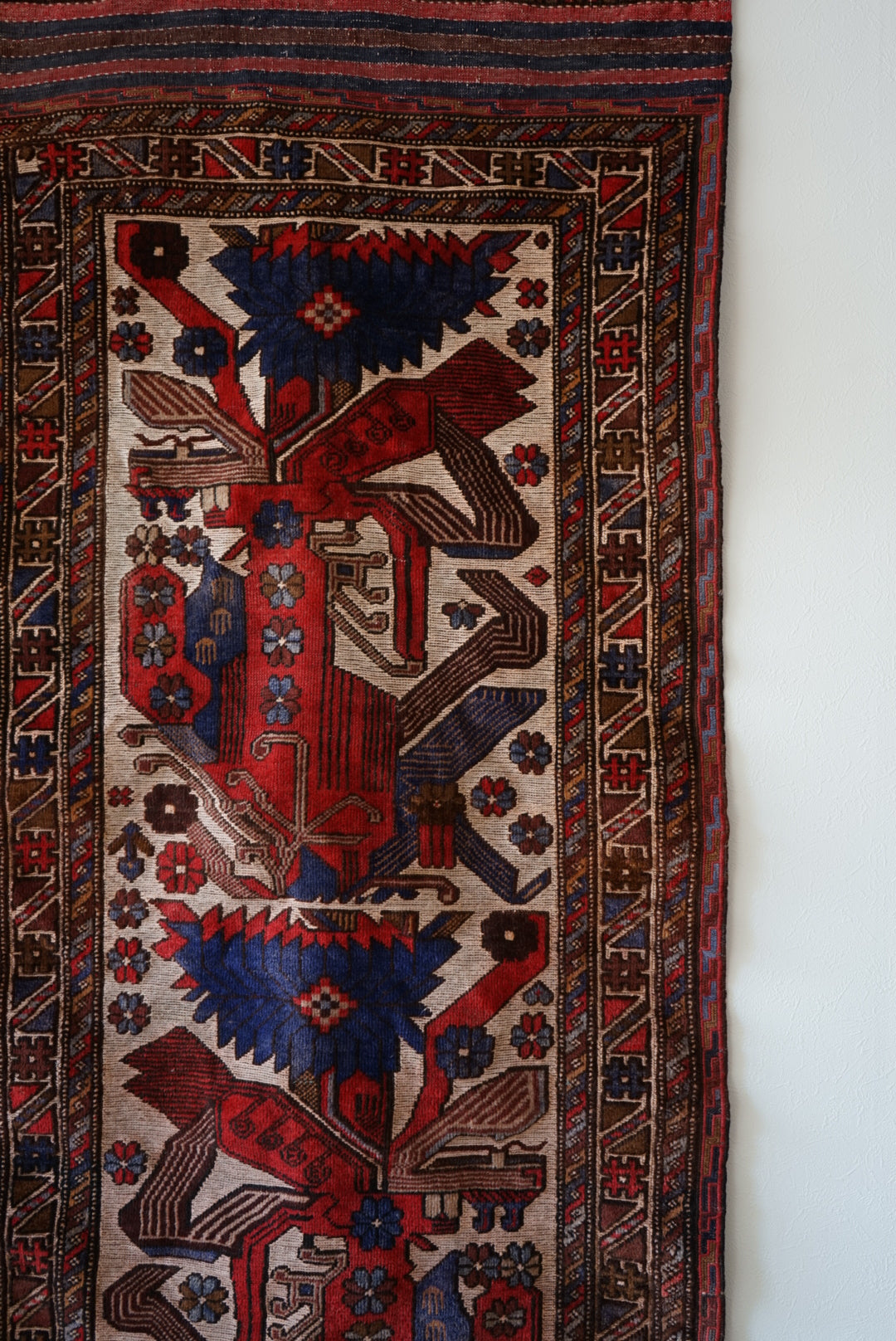 店頭販売 IRAN ANTIQUE QASHQAI SHIRAZ PHOENIX RUNNER 1860年代 320×80cm