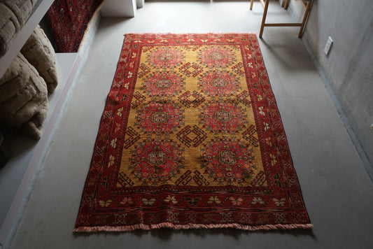 Afghanistan Old Turkmen Yellow Mustard 1950年代 188 × 123 cm No.AF2520