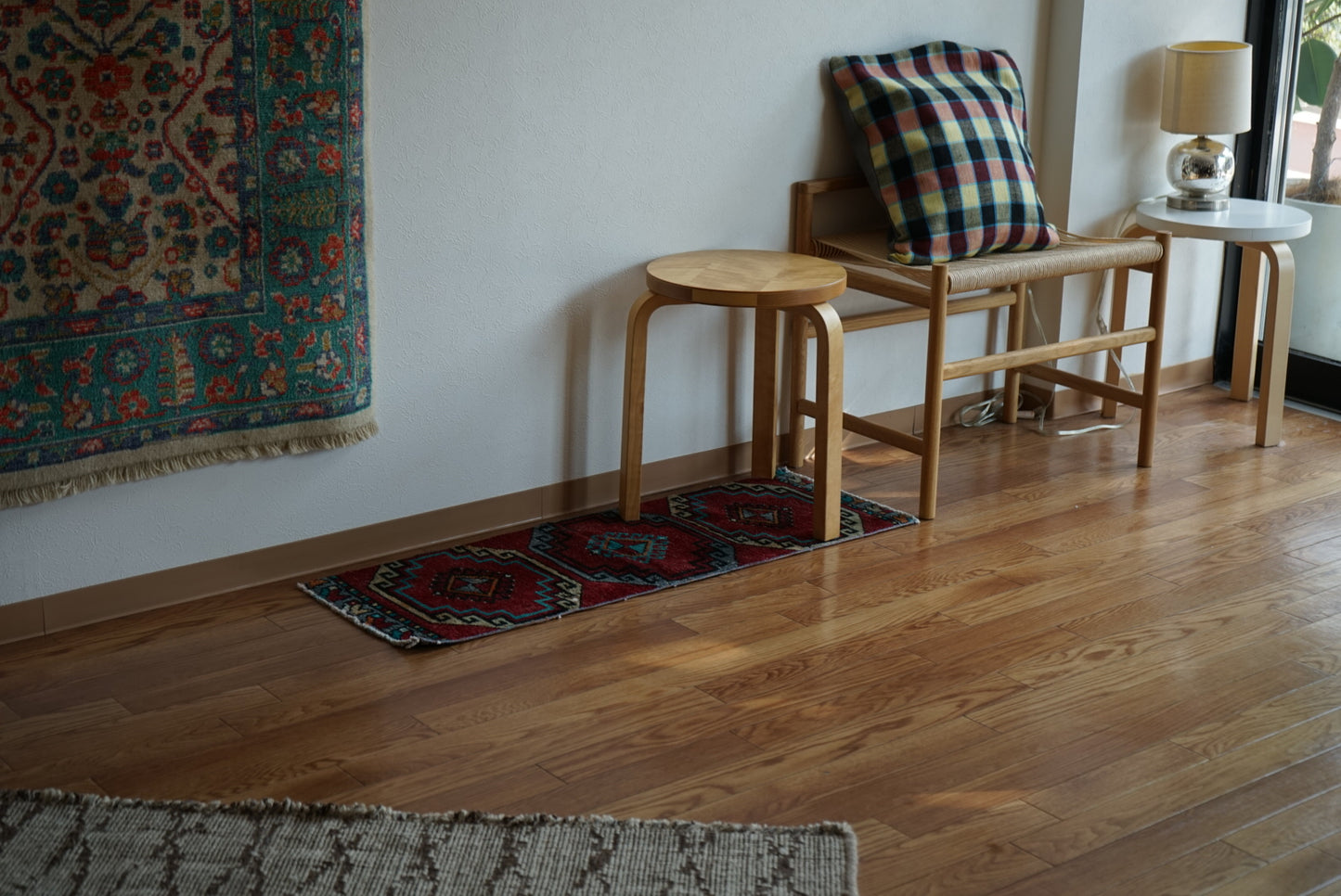 Türkiye Old Oushak Red , Turquoise Runner 1970年代 103 × 36 cm No.TR25542 / 国内送料無料・羊毛手織り絨毯
