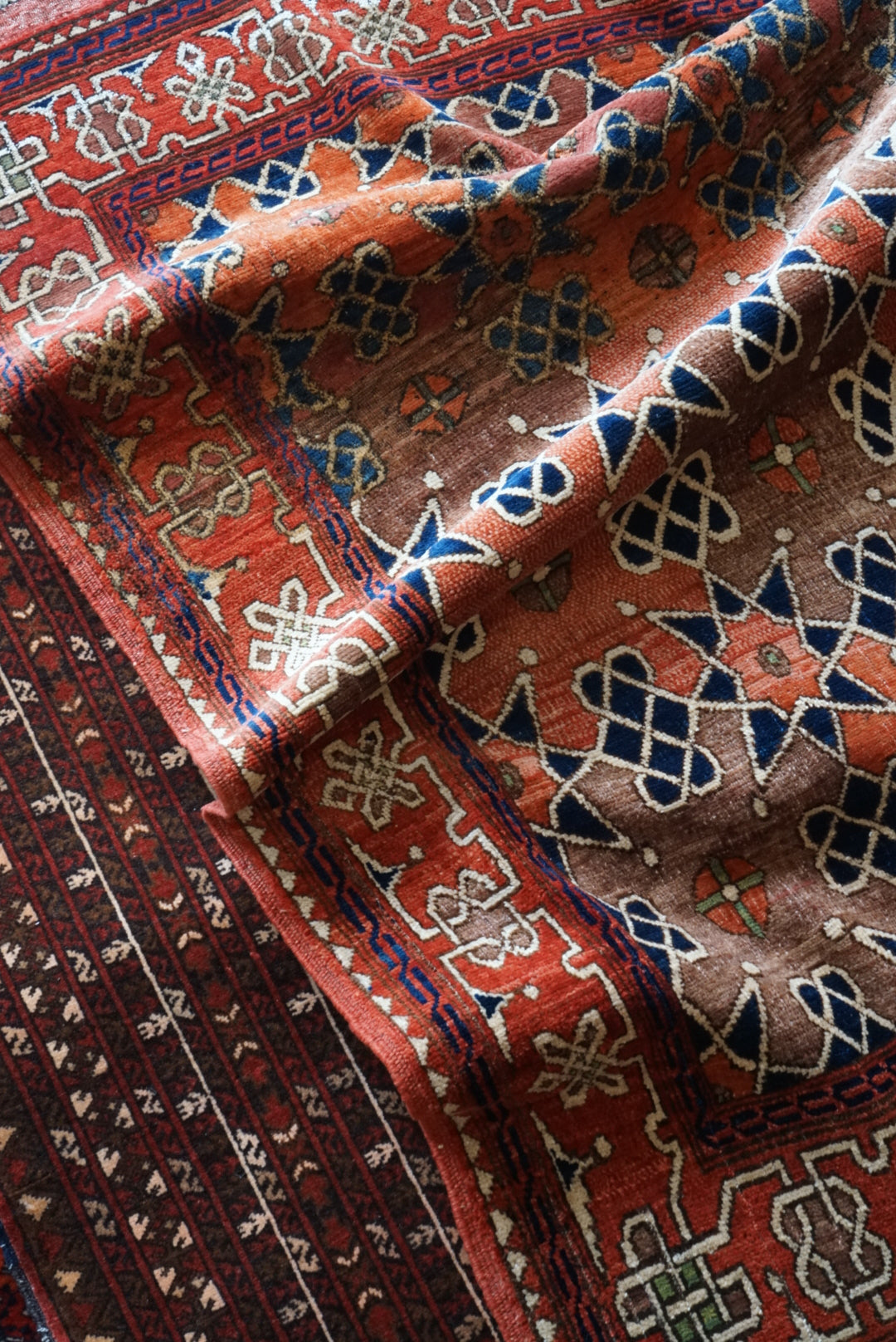 Afghanistan Vintage Turkmen Kazak Orange Star 1980年代 153 × 124 cm  No.AF2531