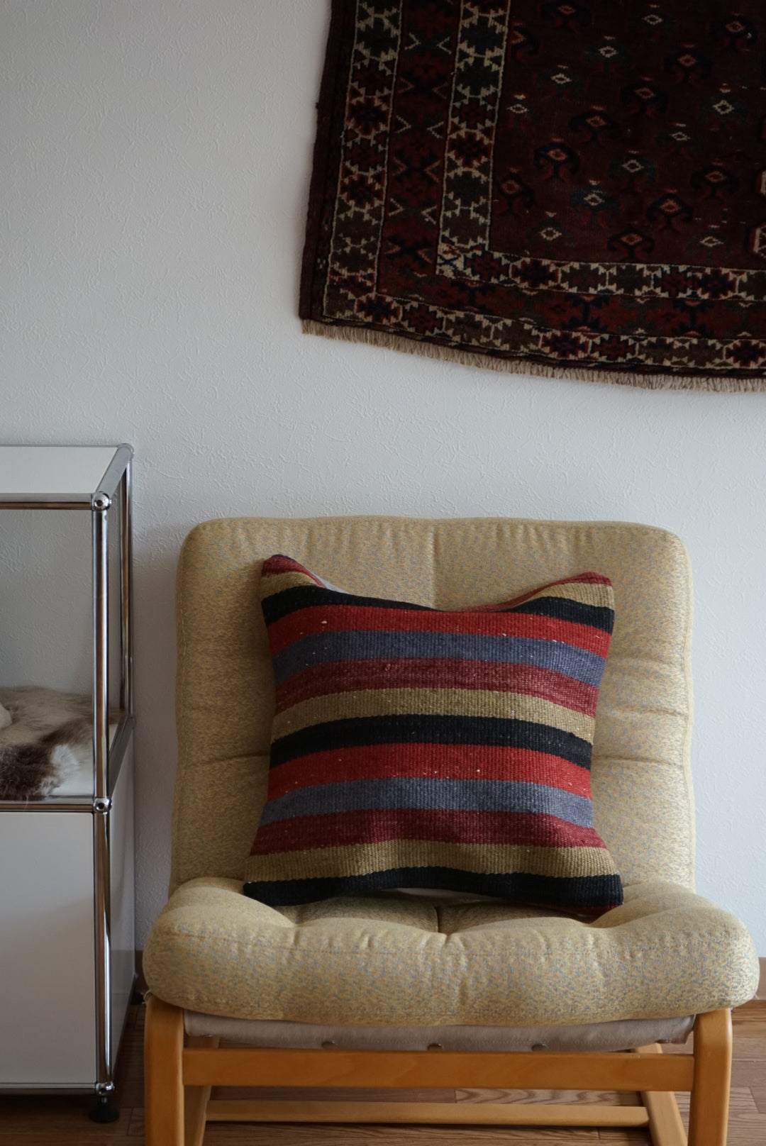 Türkiye Old Kilim Cushion Cover Mix Color Stripe Design 50 × 50 cm No.TR25528 / 国内送料無料・羊毛手織りキリム