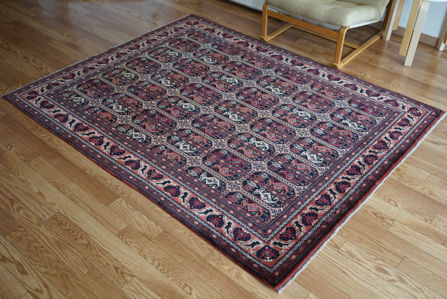 Afghanistan Vintage Turkmen Black , Rose Finequality 1990年代 192 × 151 cm No.AF2522