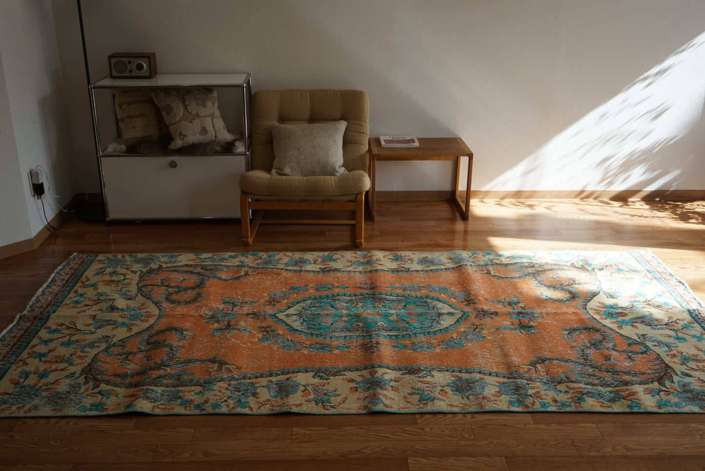 Türkiye Old Isparta Orange , Beige , Blue 1970年代 278 × 130.5 cm No.TR25503 / 国内送料無料
