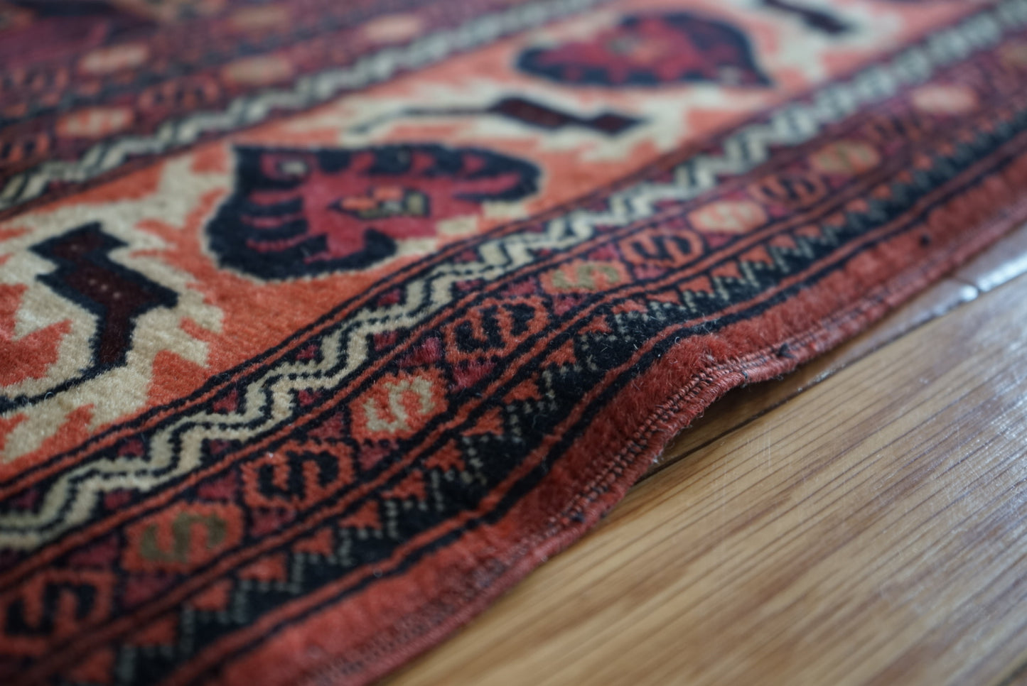 Afghanistan Vintage Turkmen Black , Rose Finequality 1990年代 192 × 151 cm No.AF2522