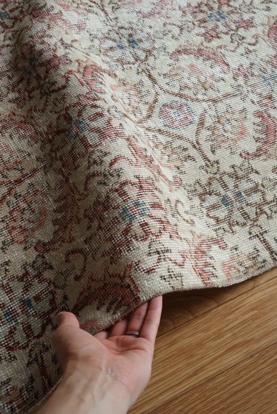 Türkiye Old Isparta Beige , Rose Pink , Botanical 1970年代 194 × 97 cm No.TR25452 / 国内送料無料