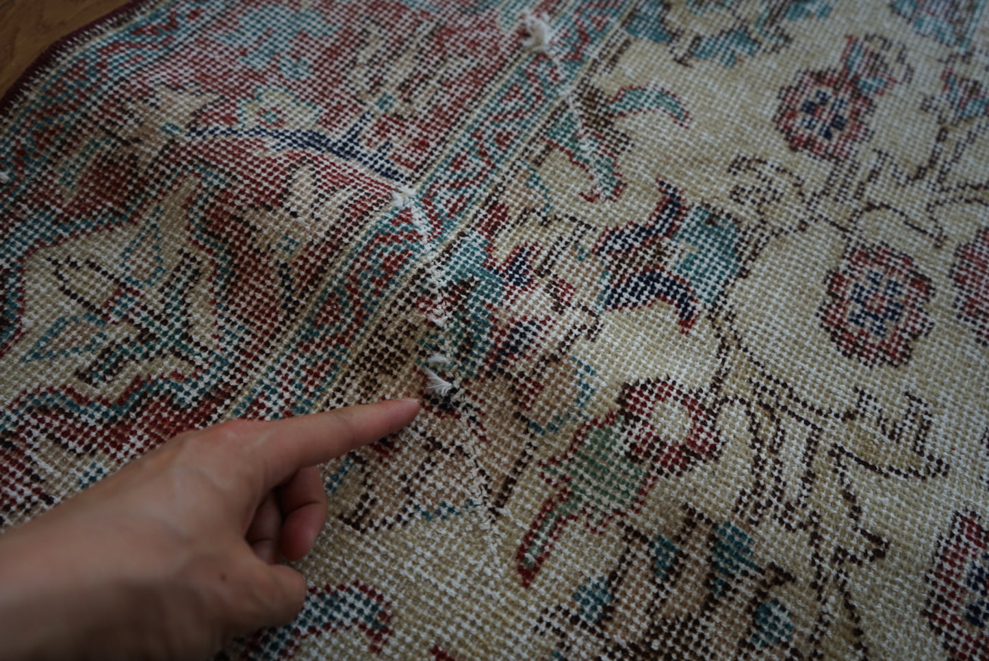 Türkiye Old Isparta Beige Cerulean Blue Floral 1970年代  303 × 160.5 cm No.TR25391
