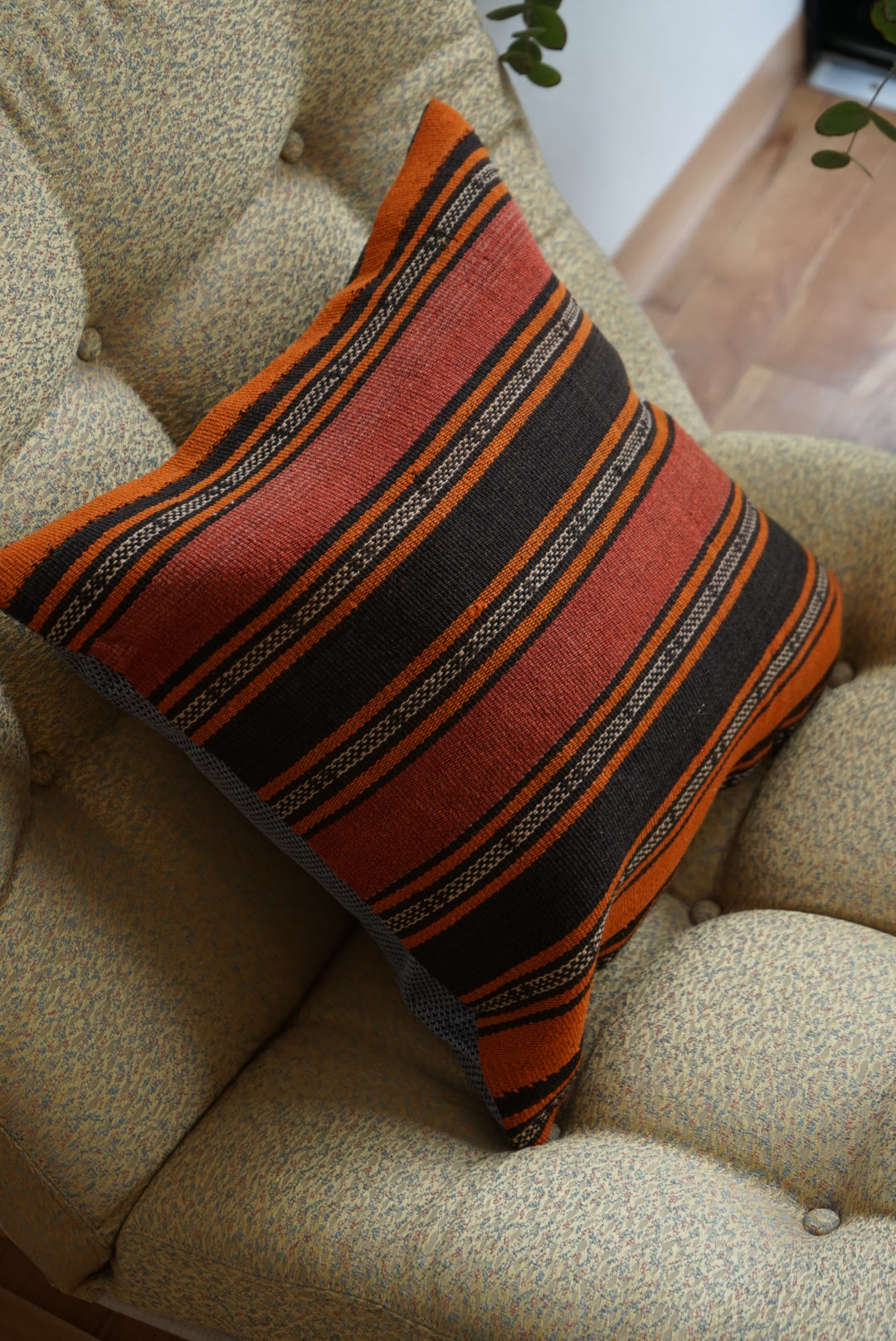 Türkiye Old Kilim Cushion Cover Stripe Red , Orange , Black 40 × 40 cm No.TR25440