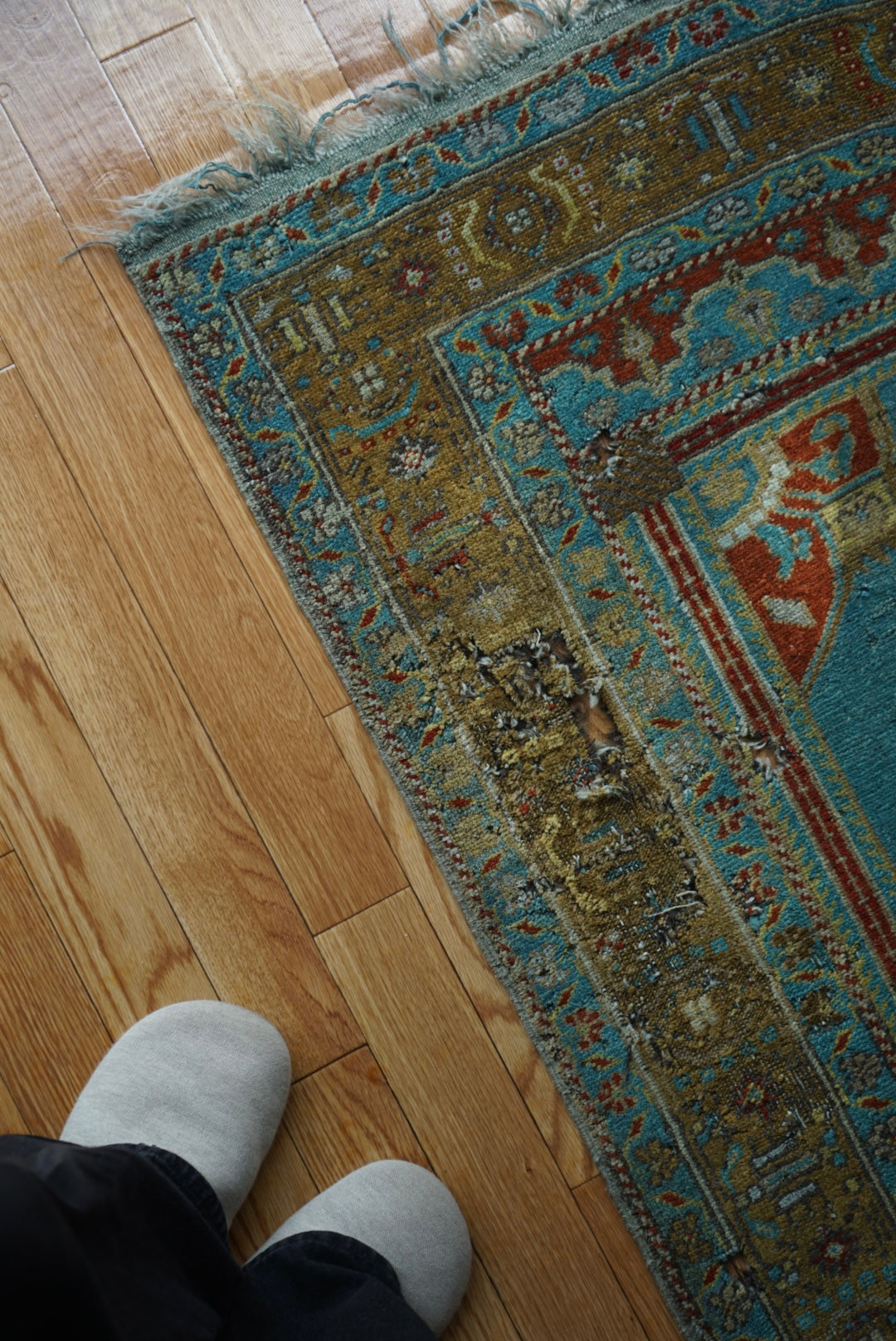 Türkiye Old Oushak Shabby Turquoise Medallion 162 × 109 cm No.TR25333